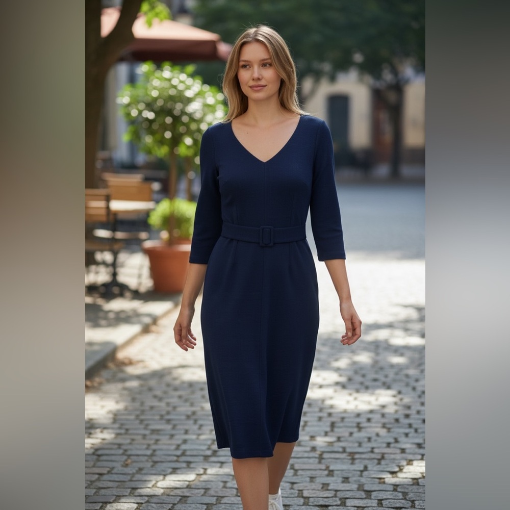 Boden Dark Blue Midi Dress with Belt